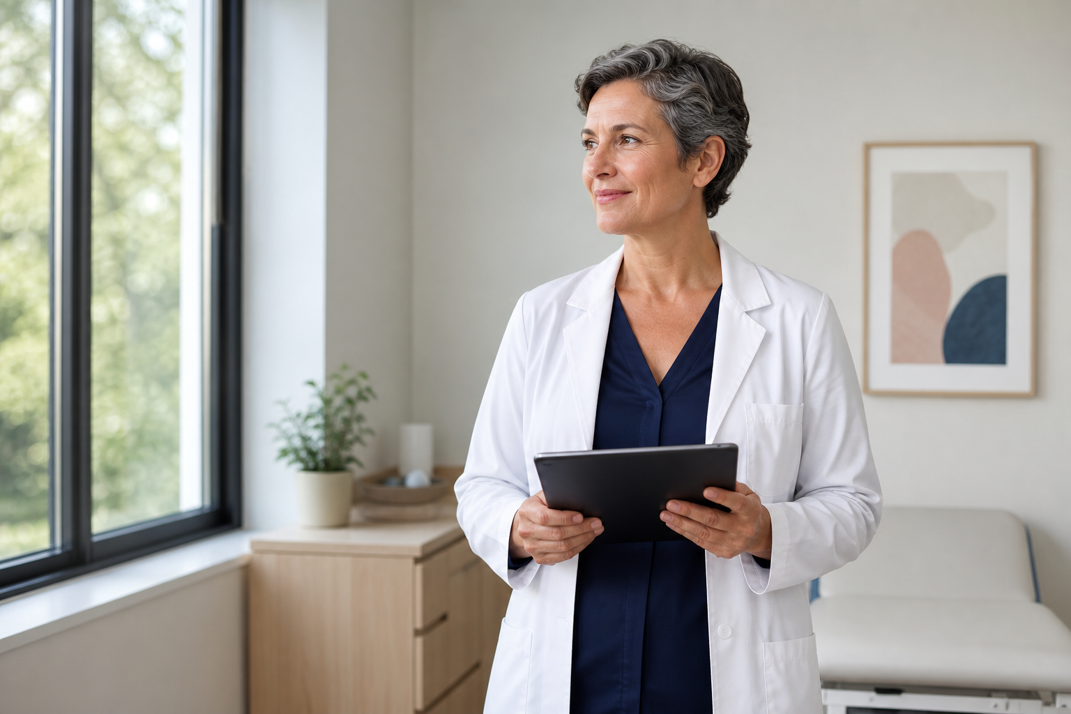 Clinician reviewing a patient case on a tablet