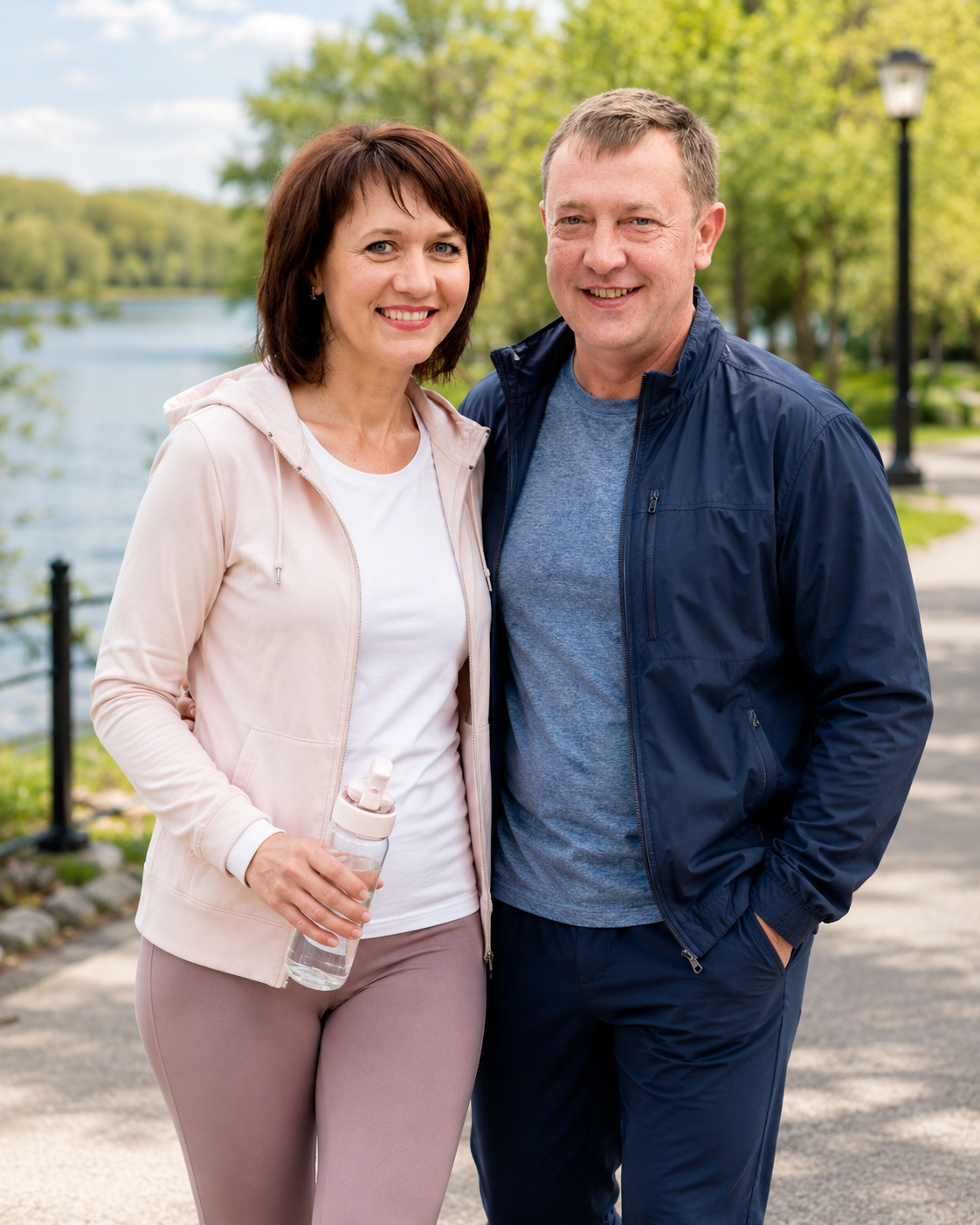 Smiling couple in studio, wellness and vitality